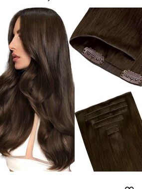NIB~14” Chocolate Brown Invisible Clip-In Seamless Human Hair Extensions